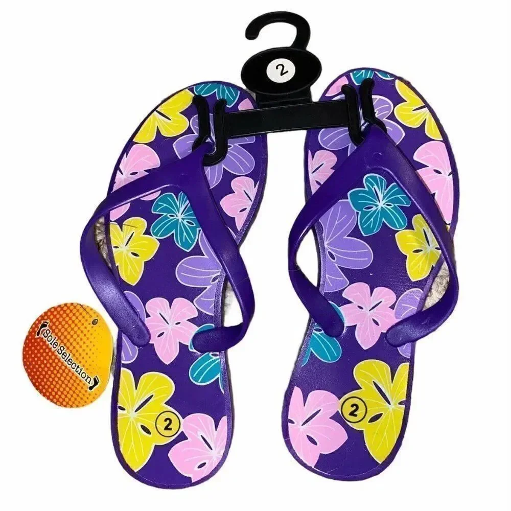 Sole Selection Purple Tropical Floral FLIP FLOPS